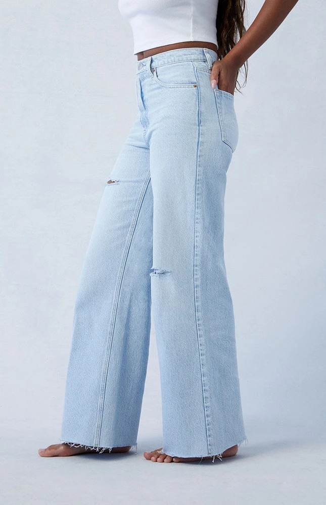 Eco Light Indigo Ripped Wide Leg Jeans