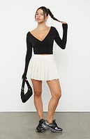 PAC 1980 Active Black Front Cinched Long Sleeve Crop Top