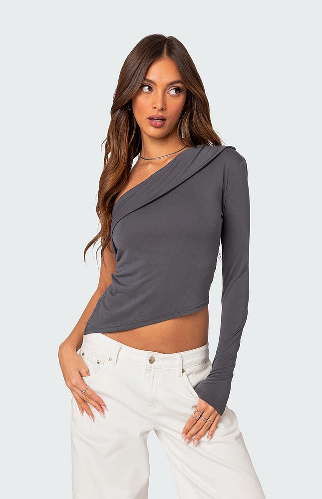 Edikted Fold Over One Shoulder Top