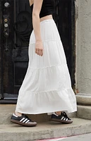 John Galt White Izzy Tiered Maxi Skirt