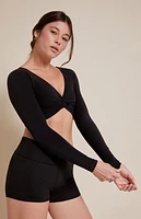 PAC 1980 Active Black Twist Front Knotted Long Sleeve Top