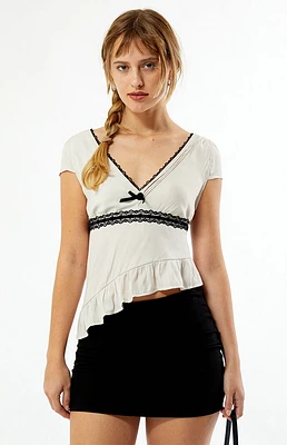 LA Hearts Lace Trim Asymmetrical Top