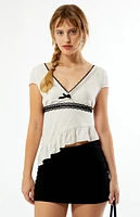 LA Hearts Lace Trim Asymmetrical Top