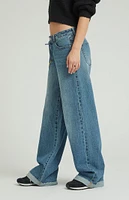 PacSun Casey Medium Indigo Drawstring Low Rise Baggy Jeans