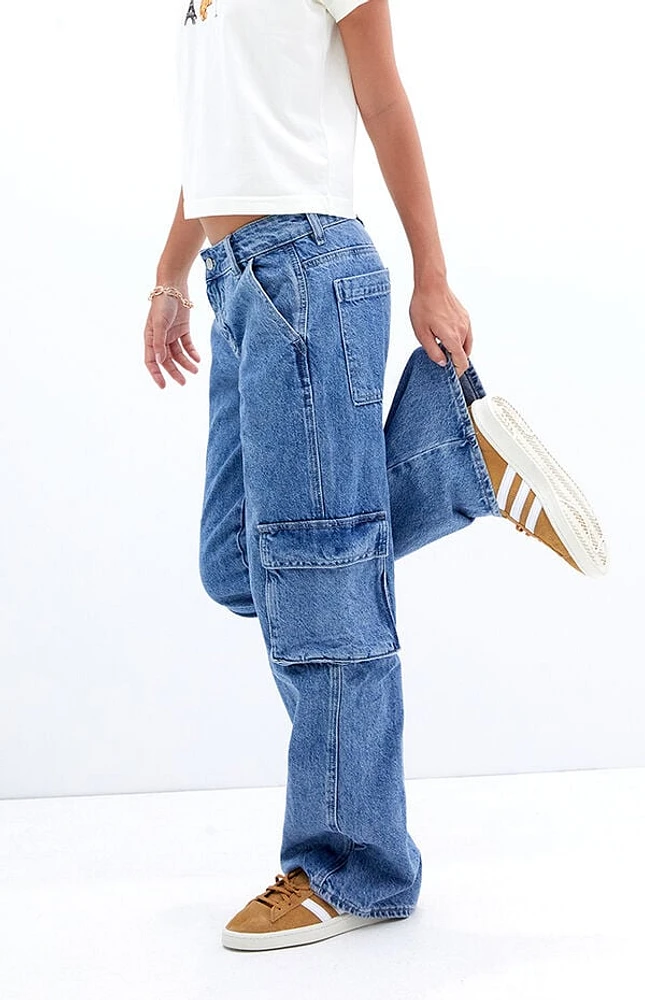 Pacsun Casey Medium Indigo Low Rise Baggy Cargo Jeans