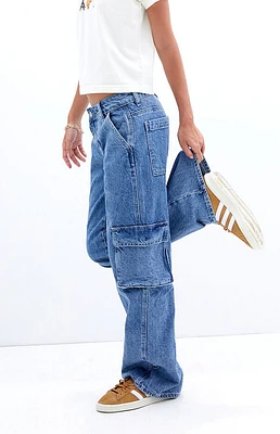 Pacsun Casey Medium Indigo Low Rise Baggy Cargo Jeans