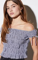 LA Hearts Gingham Off-The-Shoulder Top