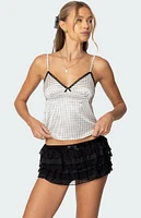 Edikted Polka Dot Satin Lace Trim Top