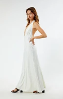 WEWOREWHAT Rhinestone Halter Cowl Neck Maxi Dress