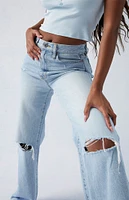 PacSun Light Indigo Ripped Dakota Mid Rise Baggy Jeans