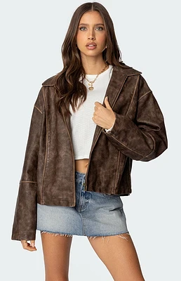 Edikted Oversized Washed Faux Leather Jacket