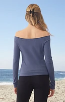 John Galt Navy Bonnie Off-The-Shoulder Long Sleeve Top