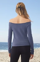 John Galt Navy Bonnie Off-The-Shoulder Long Sleeve Top