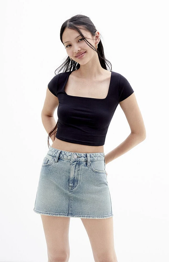 Pacsun Medium Indigo Mid Rise Denim Mini Skirt