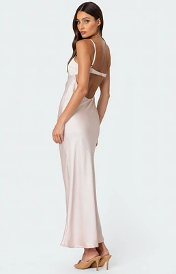 Edikted Vienna Open Back Satin Maxi Dress