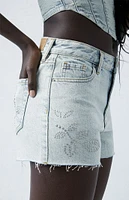 PacSun Eco Light Indigo Studded High Waisted Denim Festival Shorts