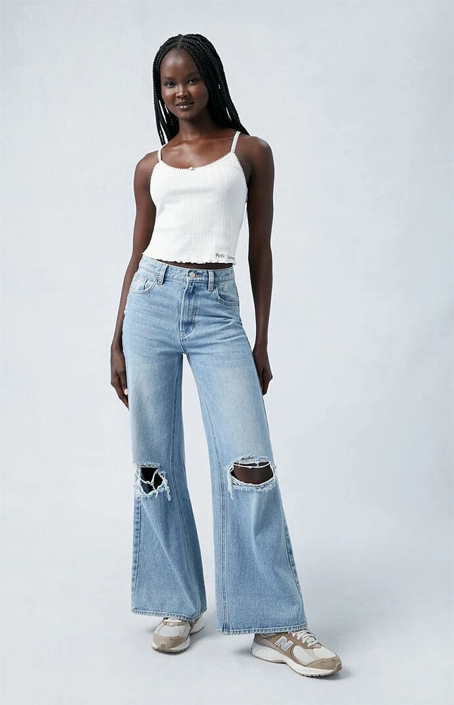 Light Indigo Ripped Wide Leg Jeans