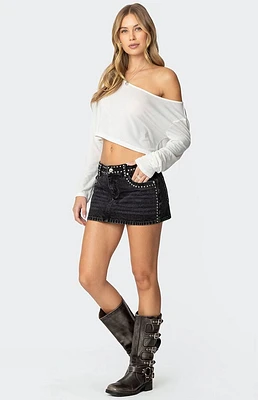 Edikted Mia Studded Denim Mini Skirt
