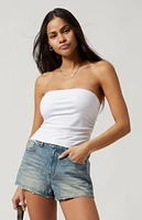 PacSun Medium Indigo Distressed Denim Mom Shorts