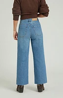 Pacsun Nora Stretch Dark Indigo Cropped Wide Leg Jeans