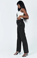 Princess Polly Black Holly Asymmetrical Straight Leg Jeans