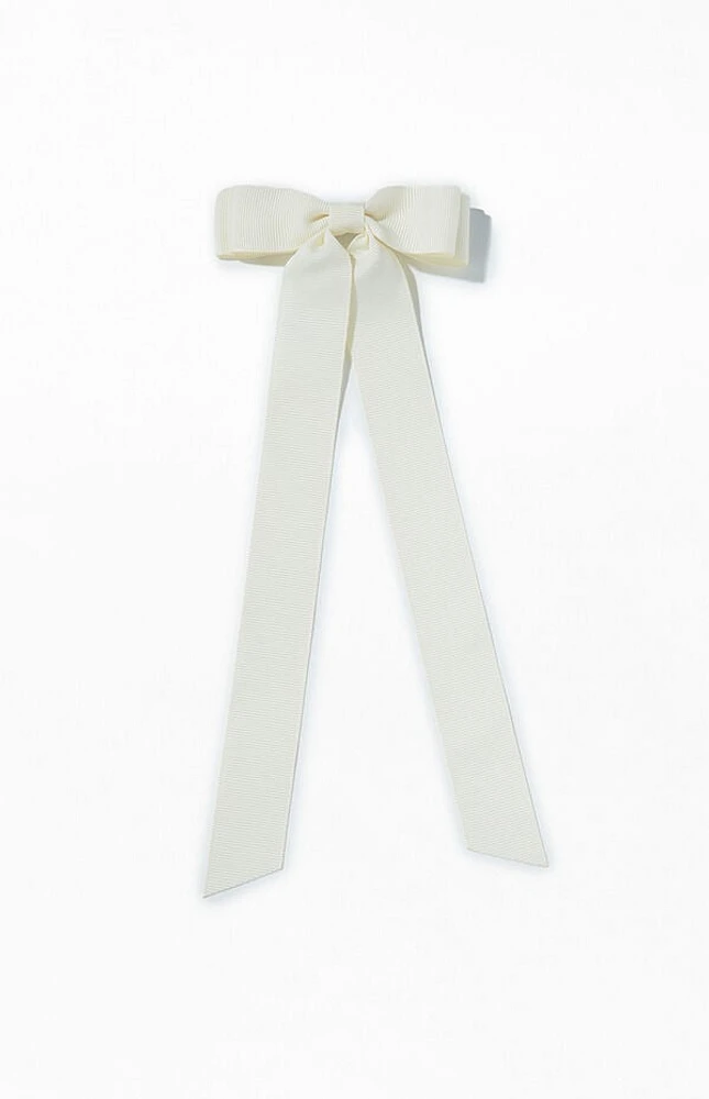 LA Hearts Cream Ribbed Double Loop Bow Barrette