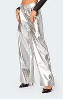 Edikted Kim Metallic Faux Leather Pants