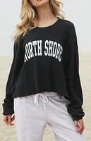 John Galt Black North Shore Waffle Knit Crew Neck Sweatshirt