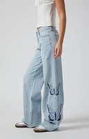 PacSun Casey Butterfly Low Rise Baggy Jeans Light Indigo