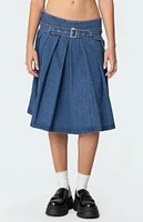 Edikted Belted Pleated Denim Midi Skirt