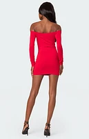 Edikted Off Shoulder Gathered Mini Dress