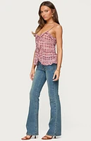 Edikted Chiffon Printed Tie Front Ruffle Top
