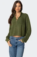 Edikted Cropped Rib Knit Half Zip Sweater