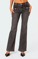 Edikted Tatum Washed Low Rise Flare Jeans