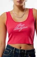 True Religion Crystal Embroidered Raw Cut Cropped Tank Top