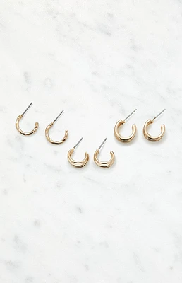 LA Hearts 3 Pack Edgy Gold Earrings