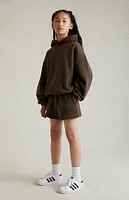 Kids Fear of God Essentials Heather Wood Nylon Fleece Hoodie