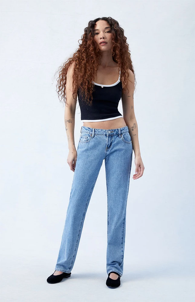 Medium Indigo Low Rise Straight Leg Jeans