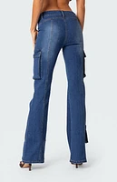 Edikted Roslyn Denim Flared Cargo Pants
