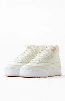 Women's White & Pink Club C Geo Mid Sneakers