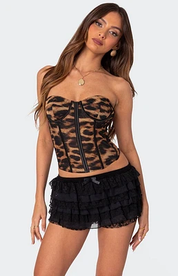Edikted Lennox Leopard Print Mesh Corset
