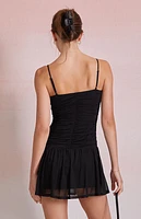 Beverly and Beck Gingham Bow Mesh Mini Dress