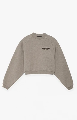 Fear of God Essentials Women's Heather Grey Fleece Cropped Crew Neck Sweatshirt