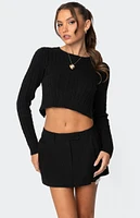 Edikted Bow Back Cropped Cable Knit Sweater