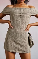 Third Charm Crochet Off-The-Shoulder Mini Dress