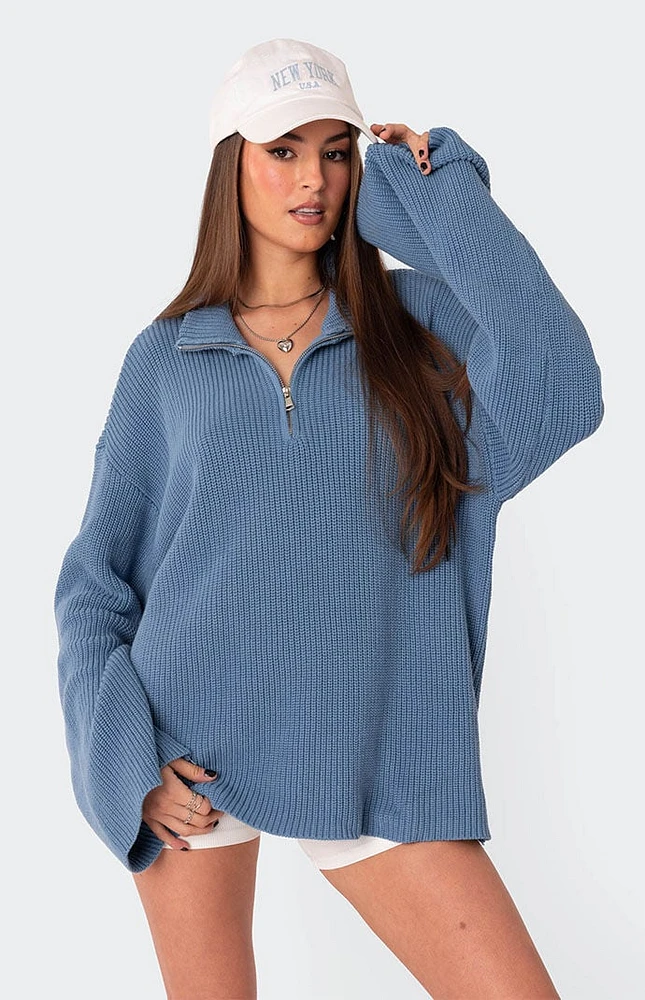 Amour High Neck Oversized Zip Sweater