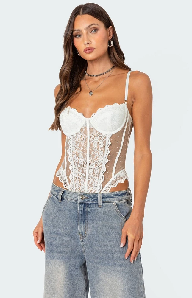 Edikted Cabaret Lacey Sheer Mesh Bodysuit