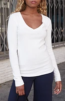 John Galt White V-Neck Long Sleeve Top