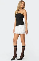 Edikted Strapless Pinstripe Ruffle Skirt Mini Dress