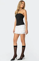 Edikted Strapless Pinstripe Ruffle Skirt Mini Dress